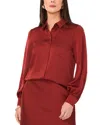 Vince Camuto Womens Long Sleeve Satin Button Front Top Midi Skirt In Fired Brick