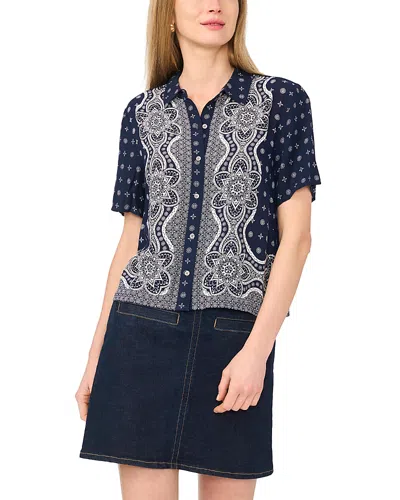 Vince Camuto Collared Button Down Short Sleeve Shirt In Blue