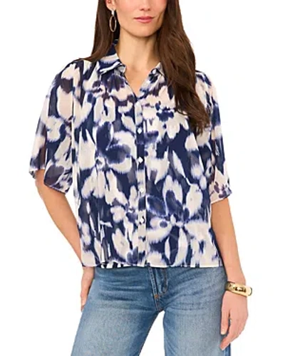 Vince Camuto Collared Short Sleeve Blouse In Blue