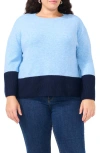 Vince Camuto Plus Size Colorblocked Crewneck Sweater In Blue Heather