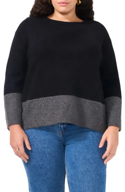 Vince Camuto Colorblock Crewneck Sweater In Rich Black