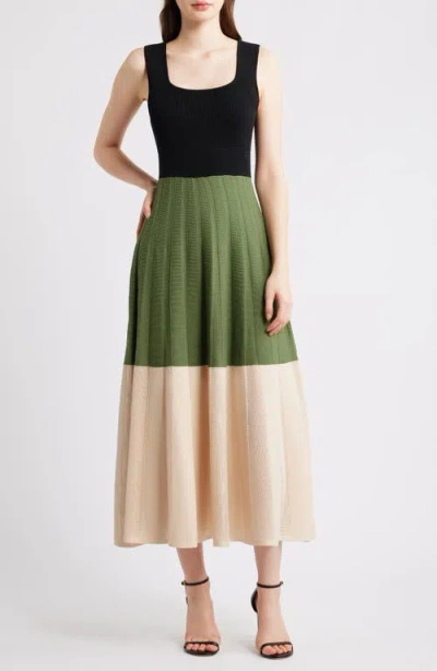 Vince Camuto Colorblock Knit Midi Dress In Green