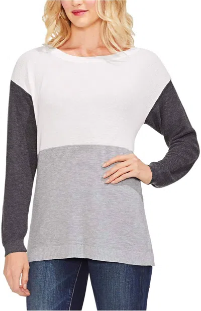 Vince Camuto Colorblocked Pull On Sweater In Antique White In Multi