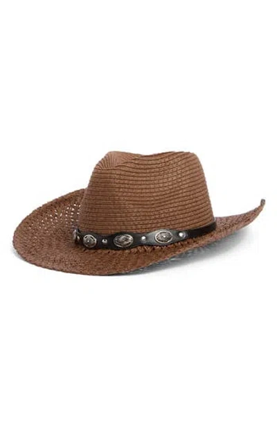 Vince Camuto Concho Trim Cowgirl Hat In Brown