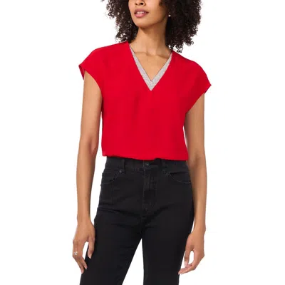 Vince Camuto Confetti Ready Womens Rhinestone Polyester Blouse In Bright Red