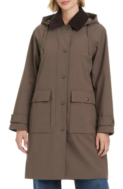 Vince Camuto Contrast Collar Longline Raincoat In Brown