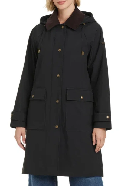Vince Camuto Contrast Collar Longline Raincoat In Black