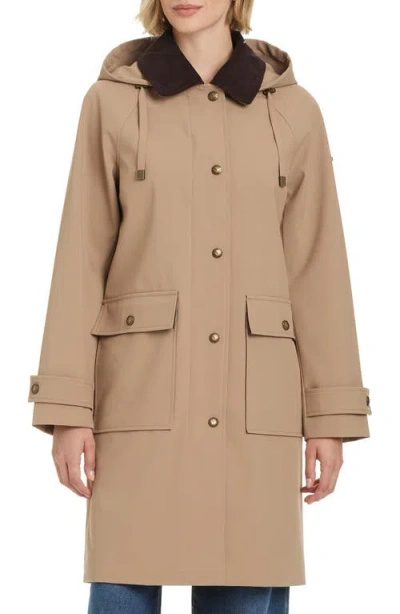 Vince Camuto Contrast Collar Longline Raincoat In Brown