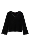 Vince Camuto Contrast Detail V-neck Sweater In Black