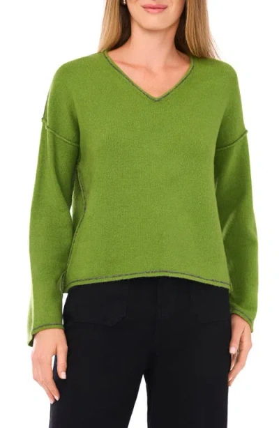 Vince Camuto Contrast Detail V-neck Sweater In Green