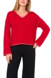 Vince Camuto Contrast Detail V-neck Sweater In Red