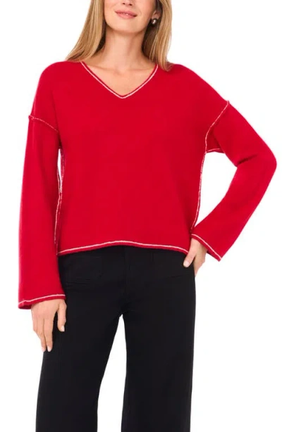 Vince Camuto Contrast Detail V-neck Sweater In Red