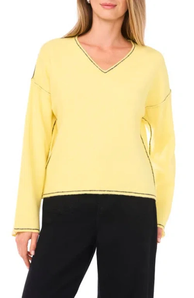 Vince Camuto Contrast Detail V-neck Sweater In Yellow