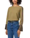 Vince Camuto Contrast Sleeve Top In Olive