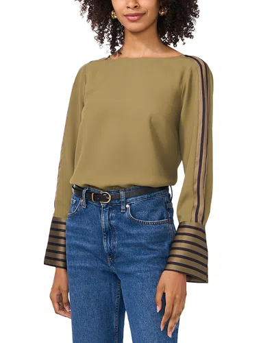 Vince Camuto Contrast Sleeve Top In Olive