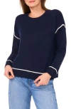 Vince Camuto Contrast Trim Crewneck Sweater In Blue