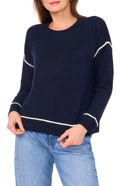 Vince Camuto Contrast Trim Crewneck Sweater In Blue