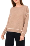 Vince Camuto Contrast Trim Crewneck Sweater In Brown