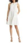 VINCE CAMUTO COTTON EYELET TIERED RUFFLE DRESS