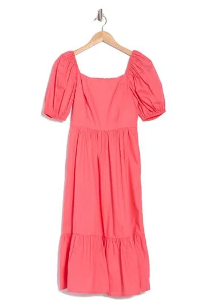 Vince Camuto Cotton Puff Sleeve Midi Dress In Pink
