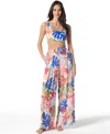 Vince Camuto Womens Printed Square Neck Bikini Top Cover Up Pants In Multi