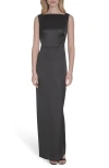 Vince Camuto Cowl Back Square Neck Satin Column Gown In Black