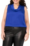 Vince Camuto Cowl Neck Sleeveless Satin Top In Sapphire Blue