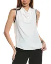 Vince Camuto Contrast Detail Cowl Neck Tank In White