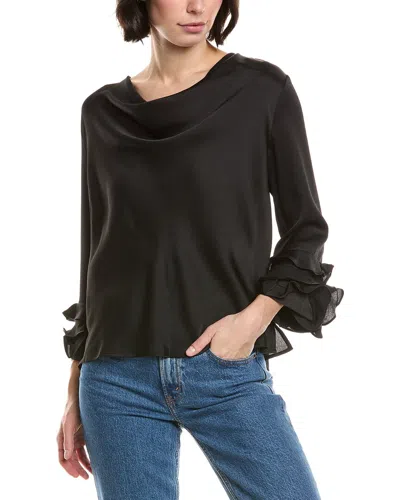 Vince Camuto Cowl Neck Tiered Ruffle Sleeve Top In Black