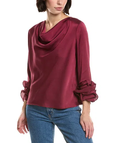 Vince Camuto Cowl Neck Tiered Ruffle Sleeve Top In Burgundy