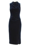 Vince Camuto Cowl Neck Velvet Midi Dress In Blue