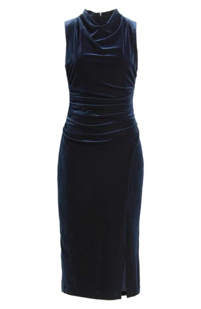 Vince Camuto Cowl Neck Velvet Midi Dress In Blue