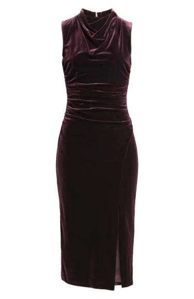Vince Camuto Cowl Neck Velvet Midi Dress In Burgundy