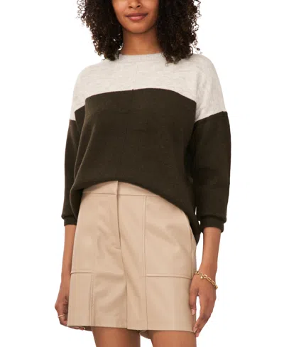 Vince Camuto Cozy Extended Shoulder Color Blocked Sweater In Dark Olive