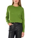 Vince Camuto Womens Ribbed Trim Acrylic Crewneck Sweater In Green