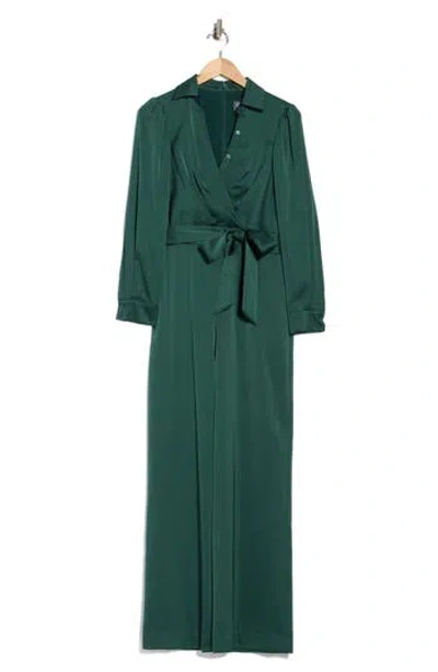 Vince Camuto Crepe Back Satin Long Sleeve Jumpsuit In Green