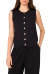 Vince Camuto Crewneck Button-up Sweater Vest In Black