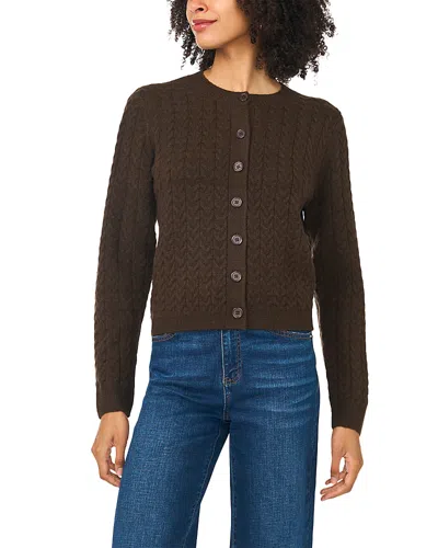 Vince Camuto Crewneck Cable Knit Cardigan Sweater In Brown