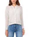 Vince Camuto Pointelle Crewneck Cardigan In Silver Heather