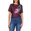Vince Camuto Crewneck Short Sleeve Satin Top In Burgundy