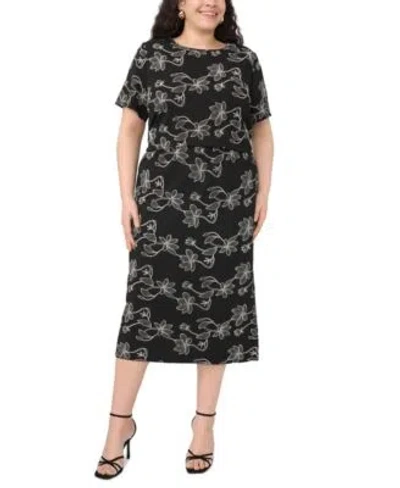 Vince Camuto Crewneck Short Sleeve Top Pull On Midi Skirt In Black