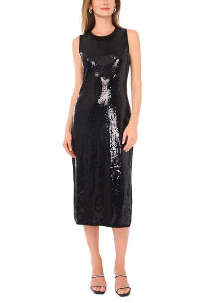 Vince Camuto Crewneck Sleeveless Sequin Midi Dress In Black