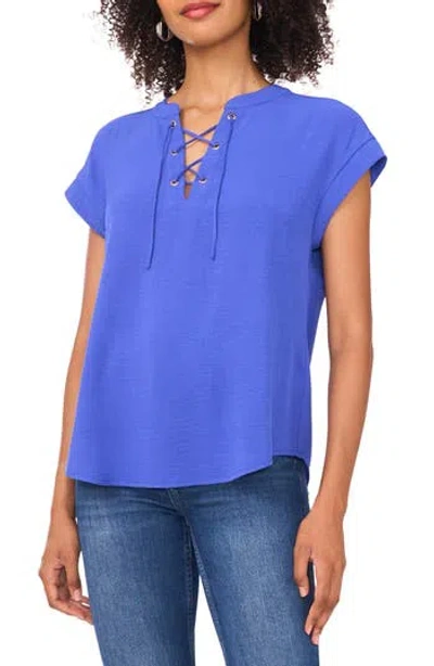 Vince Camuto Crinkle Lace-up Top In Blue