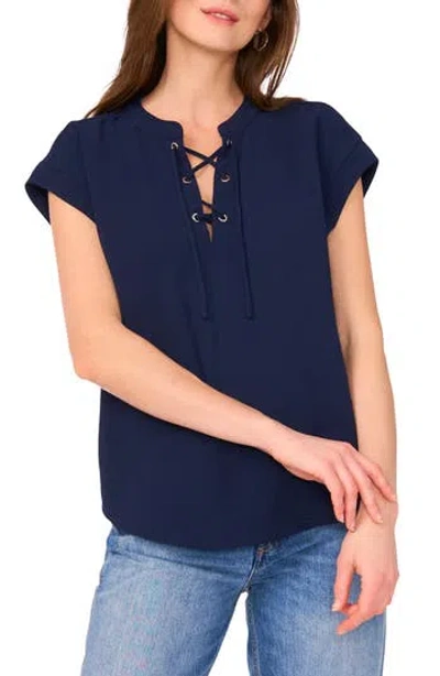 Vince Camuto Crinkle Lace-up Top In Blue