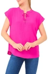 Vince Camuto Crinkle Lace-up Top In Pink
