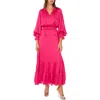 Vince Camuto Crinkle Metallic Long Sleeve Tiered Maxi Dress In Pink