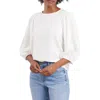 Shop Vince Camuto Crinkled Puff Three-quarter Sleeve Top In New Ivory