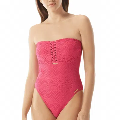 Vince Camuto Crochet Bandeau One Piece Swimsuit In Dragon Fruit In Pink