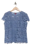 Vince Camuto Crochet Cap Sleeve Top In Blue Stone