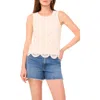 Vince Camuto Crochet Front Cotton Tank In Brown